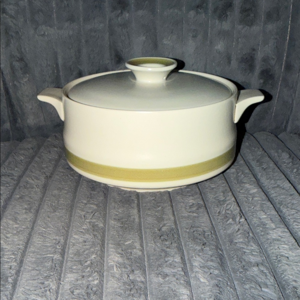 Vintage Elegant Spring Bouquet Cream and Green Band Casserole Dish